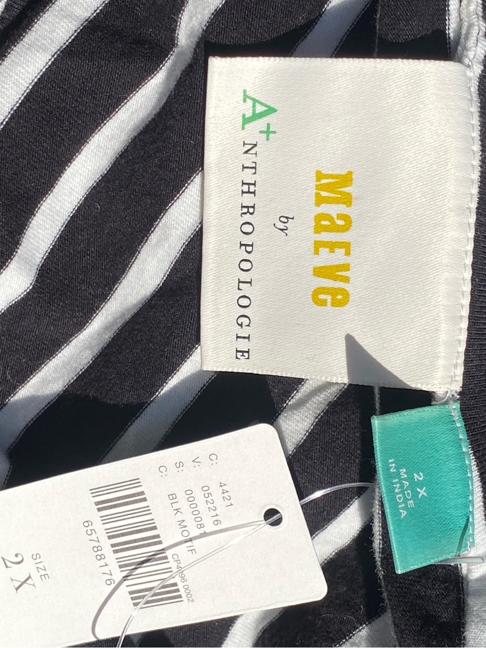 NWT Anthropologie Maeve Classic Black and White Striped Off-Shoulder Top - Picture 3 of 7
